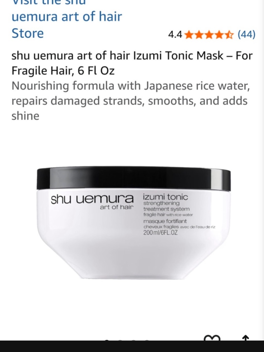 Shu Uemura Izumi Tonic Strengthening Treatment System Fragile Hair Masque